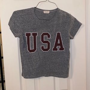 USA crop top. Grey. Size small. Good condition